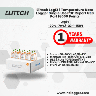 Elitech Alat Perekam Data LogEt 1 data logger suhu sekali pakai. USB port, 16.000 titik, laporan PDF otomatis, rentang -30℃~70℃ untuk transportasi & cold chain.