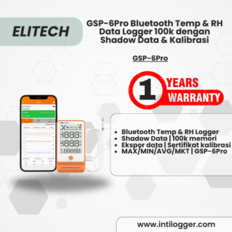 Elitech Alat Perekam Data GSP-6Pro Bluetooth Hygrometer Thermometer Data Logger Suhu & Kelembapan dengan Shadow Data, Penyimpanan 100.000 Titik, Ekspor Data, Sertifikat Kalibrasi DDL Vaksin Farmasi, MAX MIN AVG MKT