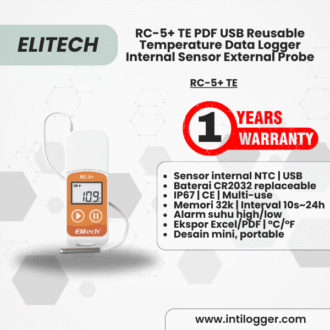 Elitech Alat Perekam Data RC-5+ TE Data Logger Suhu PDF USB Reusable dengan Sensor Internal & Probe Eksternal, Rentang -22℉ ~ 158℉