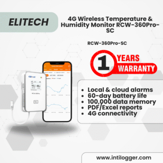 Elitech Alat Perekam Data RCW-360Pro-SC Monitor Suhu & Kelembapan IoT 4G Wireless Real-Time, Data Logger Digital dengan Penyimpanan Cloud/APP & Saluran Ekspansi Eksternal (Butuh Probe)