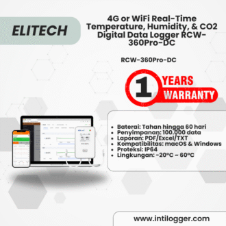 Elitech Alat Perekam Data RCW-360Pro-DC | Alat Pencatat Data Suhu, Kelembapan, dan CO2 Real-Time 4G/WiFi, Kapasitas 100.000 Titik, Dual Channel, Cloud Storage
