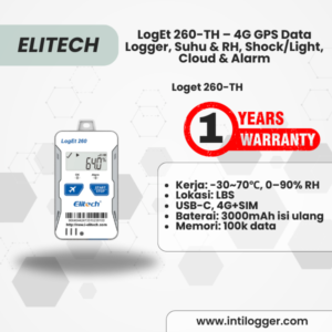 Elitech Alat Perekam Data LogEt 260-THE | Data Logger Suhu & Kelembapan Real-Time 4G GPS dengan Sensor Cahaya, Guncangan & Lokasi