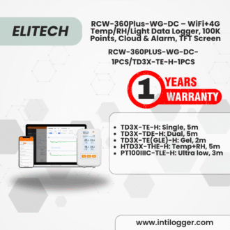 Elitech Alat Perekam Data RCW-360Plus-WG-DC WiFi + 4G Data Logger Suhu, Kelembaban & Cahaya Digital Real-Time dengan Probe Ganti (Opsional), 100.000 Titik, Cloud Storage, Alarm SMS/Email/Aplikasi, Layar TFT Berwarna