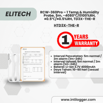 Elitech RCW-360Pro【One Temperature and One Humidity Probe】Probe Length: 5m(16.4ft). Measuring Range: -40~80℃(-40~176℉)/ Humidity 0~100%RH, Accuracy: ±0.5℃(0.9℉)/ ±0.5%RH, TD3X-THE-R