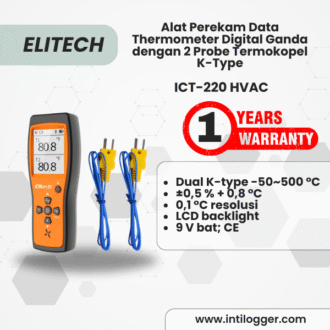 Elitech Alat Perekam Data ICT-220 HVAC Thermometer Digital Ganda dengan 2 Probe Termokopel K-Type, Rentang Suhu -50℃~500℃