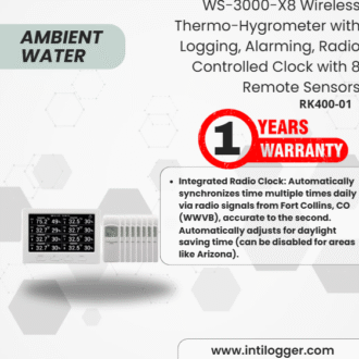 Ambient Weather Alat Perekam Data Cuaca WS-3000-X8 Wireless Thermo-Hygrometer with Logging, Alarming, Radio Controlled Clock with 8 Remote Sensors