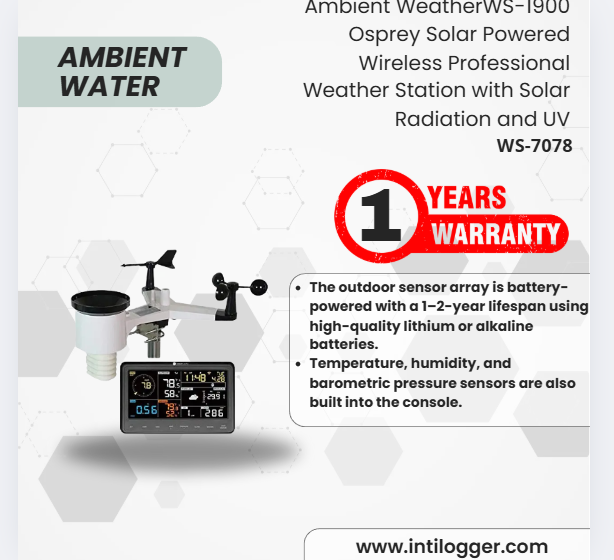 Ambient Weather Alat Perekam Data Cuaca WS-1900 Osprey Solar Powered Wireless Professional Weather Station with Solar Radiation and UV