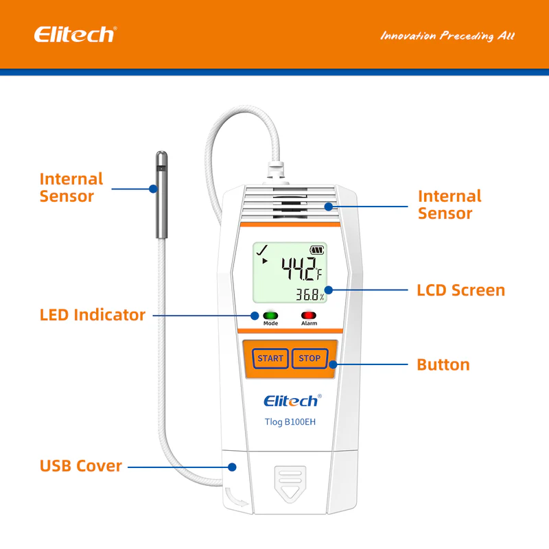 Elitech Alat Perekam Data Tlog B100EH Data Logger Suhu & Kelembapan Wireless Reusable dengan Sensor Eksternal, Laporan PDF, 32.000 Titik - Gambar 6