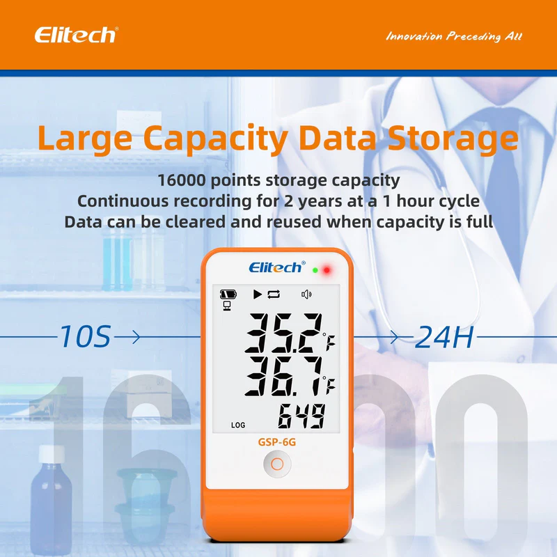 Elitech Alat Perekam Data GSP-6G TDE Data Logger Suhu & Kelembaban Digital untuk Kulkas Apotek & Vaksin dengan Monitor Suhu - Gambar 5