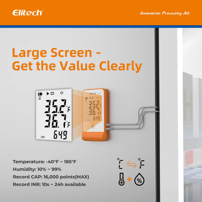 Elitech Alat Perekam Data GSP-6G TDE Data Logger Suhu & Kelembaban Digital untuk Kulkas Apotek & Vaksin dengan Monitor Suhu - Gambar 4