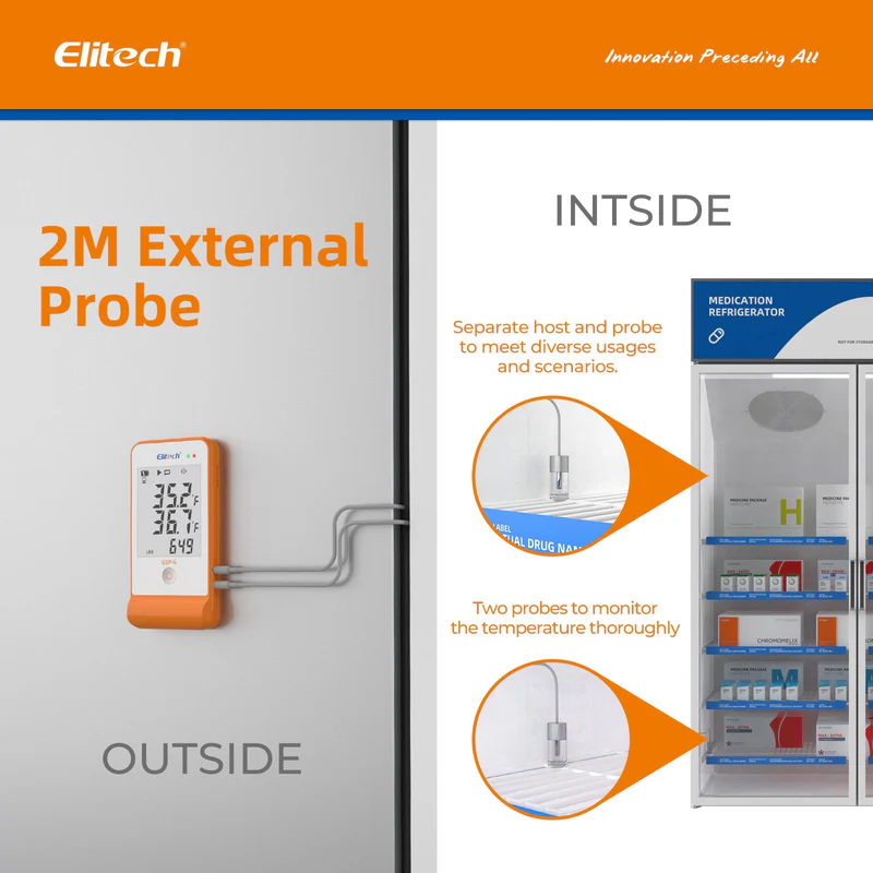 Elitech Alat Perekam Data GSP-6G TDE Data Logger Suhu & Kelembaban Digital untuk Kulkas Apotek & Vaksin dengan Monitor Suhu - Gambar 3
