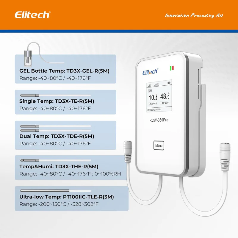 Elitech RCW-360Pro【One Ultra-Low Temperature Probe】Probe Length: 3m(9.9ft). Measuring Range: -200~150℃(-328~302℉), Accuracy: ±0.5℃(0.9℉), PT100IIC-TLE-R - Gambar 5