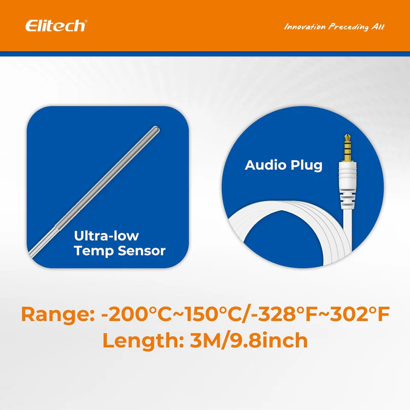 Elitech RCW-360Pro【One Ultra-Low Temperature Probe】Probe Length: 3m(9.9ft). Measuring Range: -200~150℃(-328~302℉), Accuracy: ±0.5℃(0.9℉), PT100IIC-TLE-R - Gambar 3