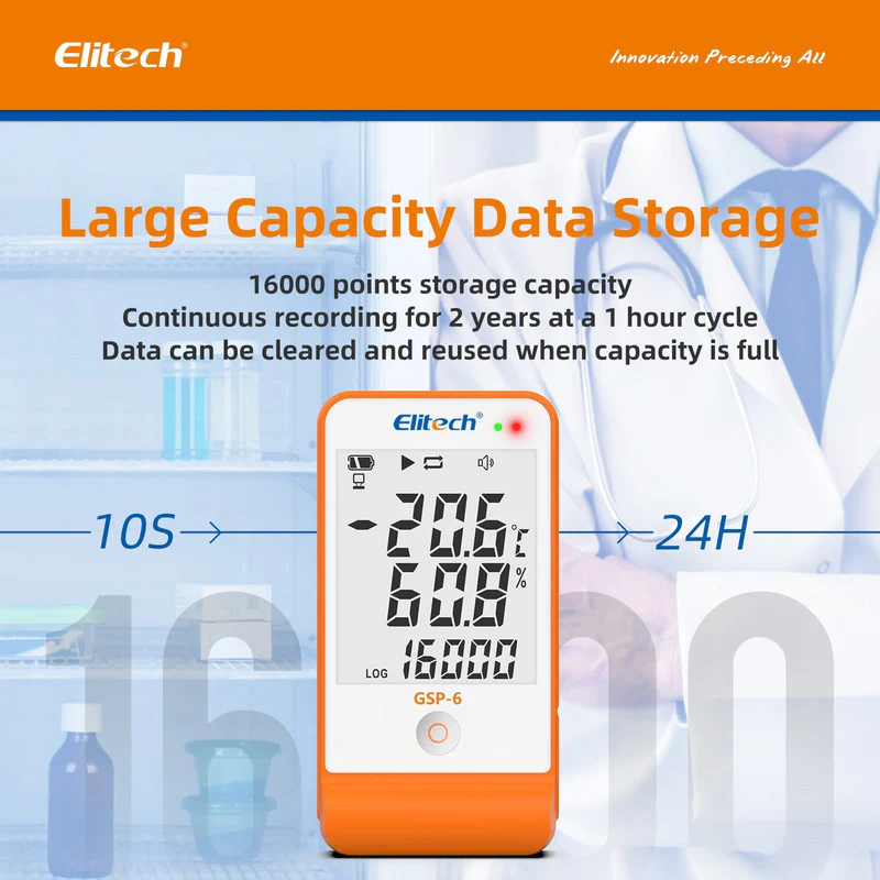 Elitech Alat Perekam Data GSP-6 Data Logger Suhu & Kelembapan Digital dengan Sensor Ganda Lepas-Pasang, Rentang -40℉ hingga 158℉, Akurasi ±0.6℉, Alarm Suara, Sertifikat Kalibrasi, Tampilan Nilai Max/Min - Gambar 5