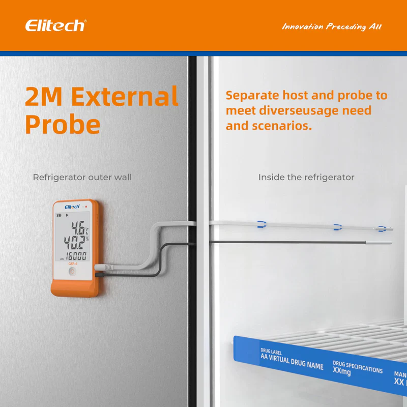 Elitech Alat Perekam Data GSP-6 Data Logger Suhu & Kelembapan Digital dengan Sensor Ganda Lepas-Pasang, Rentang -40℉ hingga 158℉, Akurasi ±0.6℉, Alarm Suara, Sertifikat Kalibrasi, Tampilan Nilai Max/Min - Gambar 6