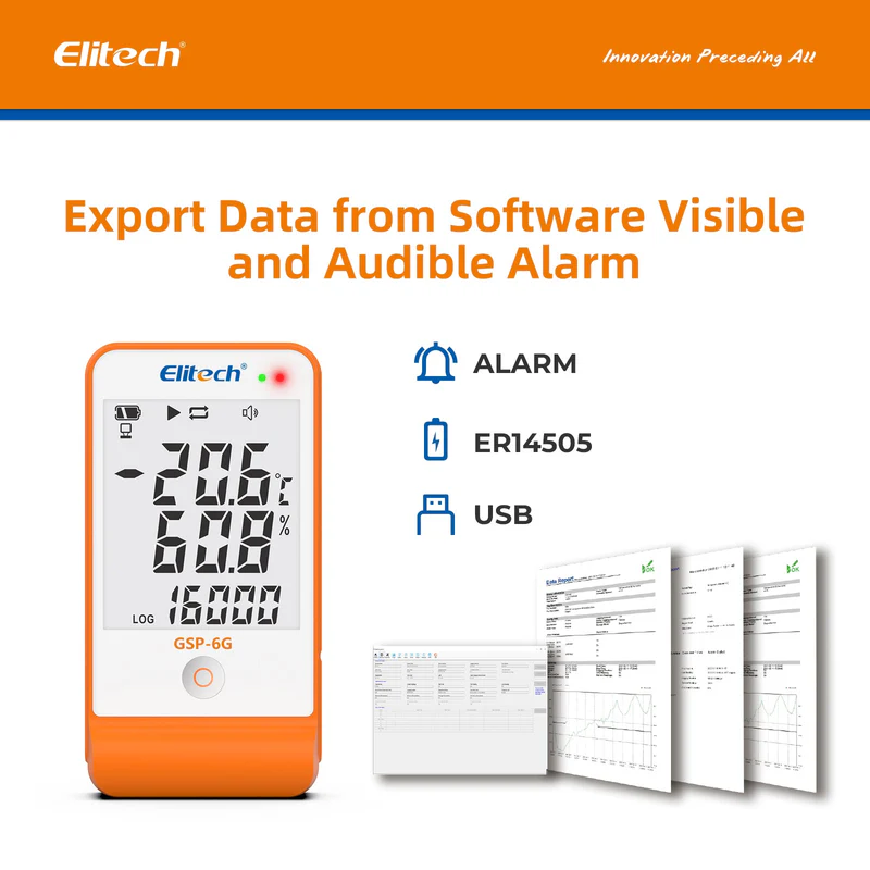 Elitech Alat Perekam Data GSP-6G Digital Temperature dan Humidity Data Logger dengan Probe Buffer Lepas-Pasang & Sertifikat Kalibrasi - Gambar 4