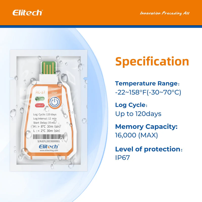 Elitech Alat Perekam Data RC-17 USB Data Logger Suhu Sekali Pakai -30℃~70℃ - Gambar 2