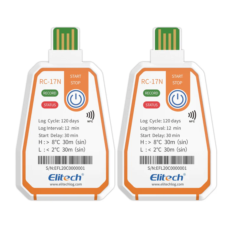 Elitech Alat Perekam Data RC-17N data logger suhu sekali pakai. USB & NFC, hingga 120 hari, 16.000 data, laporan PDF otomatis, rentang -30℃~70℃ untuk transportasi. - Gambar 3