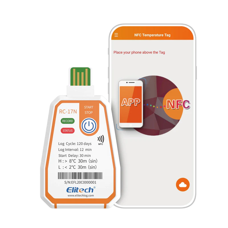 Elitech Alat Perekam Data RC-17N data logger suhu sekali pakai. USB & NFC, hingga 120 hari, 16.000 data, laporan PDF otomatis, rentang -30℃~70℃ untuk transportasi. - Gambar 11
