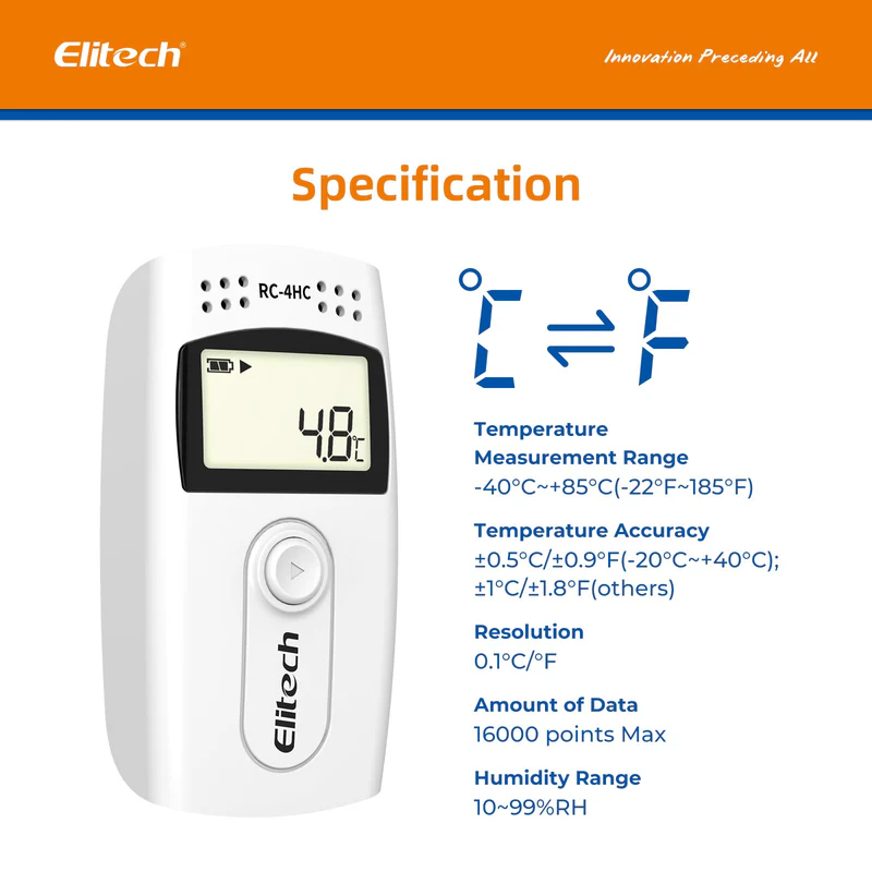 Elitech Alat Perekam Data RC-4HC Digital Temperature & Humidity Data Logger – Recorder dengan Sensor Eksternal & Alarm Suara - Gambar 4