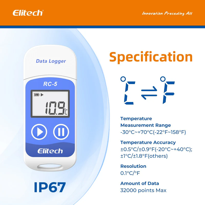 Elitech Alat Perekam Data RC-5 USB Temperature Data Logger dengan 32.000 Titik Perekaman - Gambar 4