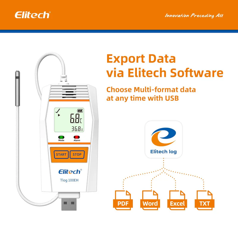 Elitech Alat Perekam Data Tlog 100EH Data Logger Suhu & Kelembapan Reusable -40°F hingga 185°F - Gambar 2