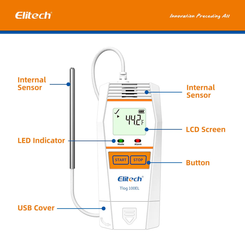 Elitech Alat Perekam Data Tlog 100EL Digital Temperature Data Logger – Reusable USB, Auto PDF, 32.000 Titik, Probe Eksternal -196℃ ~ 150℃ - Gambar 6