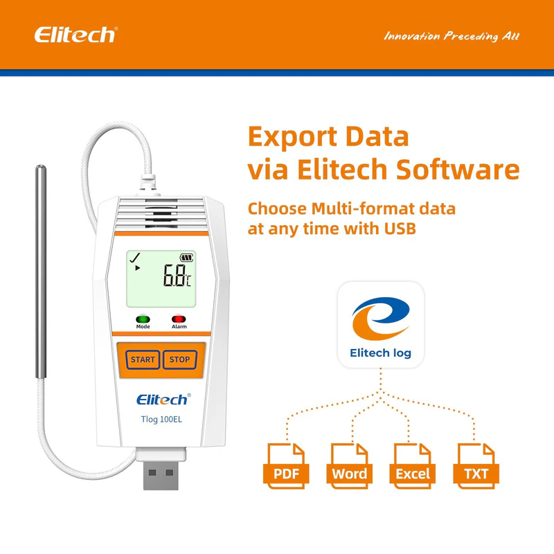 Elitech Alat Perekam Data Tlog 100EL Digital Temperature Data Logger – Reusable USB, Auto PDF, 32.000 Titik, Probe Eksternal -196℃ ~ 150℃ - Gambar 2