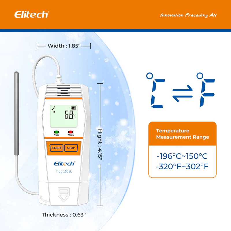 Elitech Alat Perekam Data Tlog 100EL Digital Temperature Data Logger – Reusable USB, Auto PDF, 32.000 Titik, Probe Eksternal -196℃ ~ 150℃ - Gambar 3