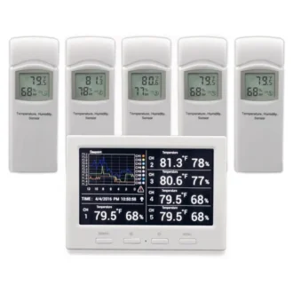 Ambient Weather Alat Perekam Data Cuaca WS-3000-X5 Wireless Thermo-Hygrometer with Logging, Graphing, Alarming, Radio Controlled Clock with 5 Remote Sensors