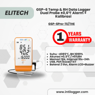Elitech Alat Perekam Data GSP-6Pro Bluetooth Hygrometer Thermometer Data Logger Suhu & Kelembapan dengan Shadow Data, Penyimpanan 100.000 Titik, Ekspor Data, Sertifikat Kalibrasi DDL Vaksin Farmasi, MAX MIN AVG MKT