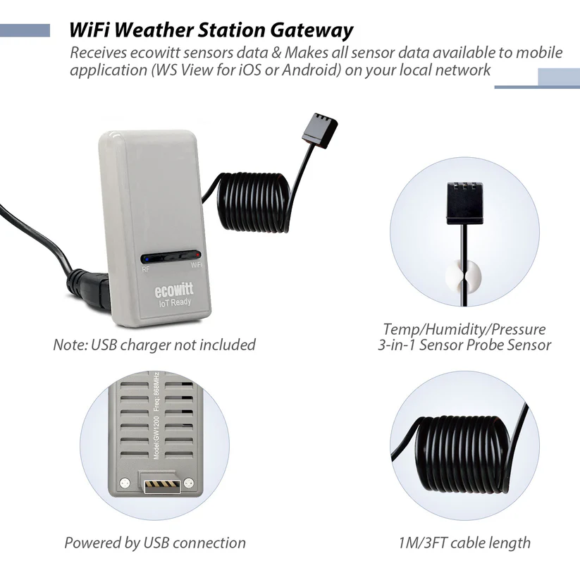 Ecowitt GW1204 IoT Wi-Fi Gateway with WN31 Temperature & Humidity Sensor - Gambar 8