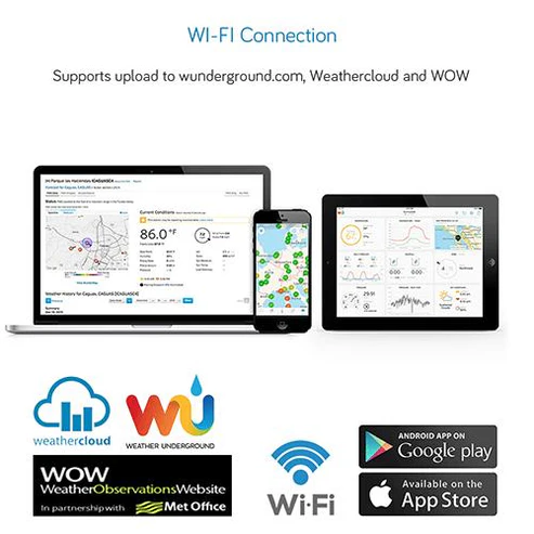 HP2551 Wi-Fi Weather Station Large TFT Screen with Solar Powered 7-in-1 Outdoor Sensor and WN32P Indoor Sensor - Gambar 2
