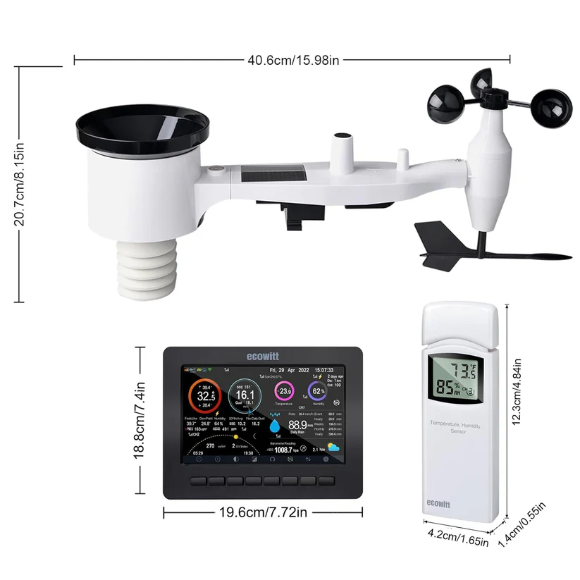 HP2551 Wi-Fi Weather Station Large TFT Screen with Solar Powered 7-in-1 Outdoor Sensor and WN32P Indoor Sensor - Gambar 11