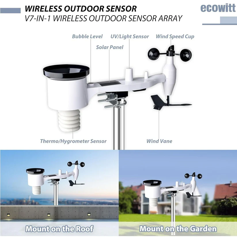 HP2551 Wi-Fi Weather Station Large TFT Screen with Solar Powered 7-in-1 Outdoor Sensor and WN32P Indoor Sensor - Gambar 10