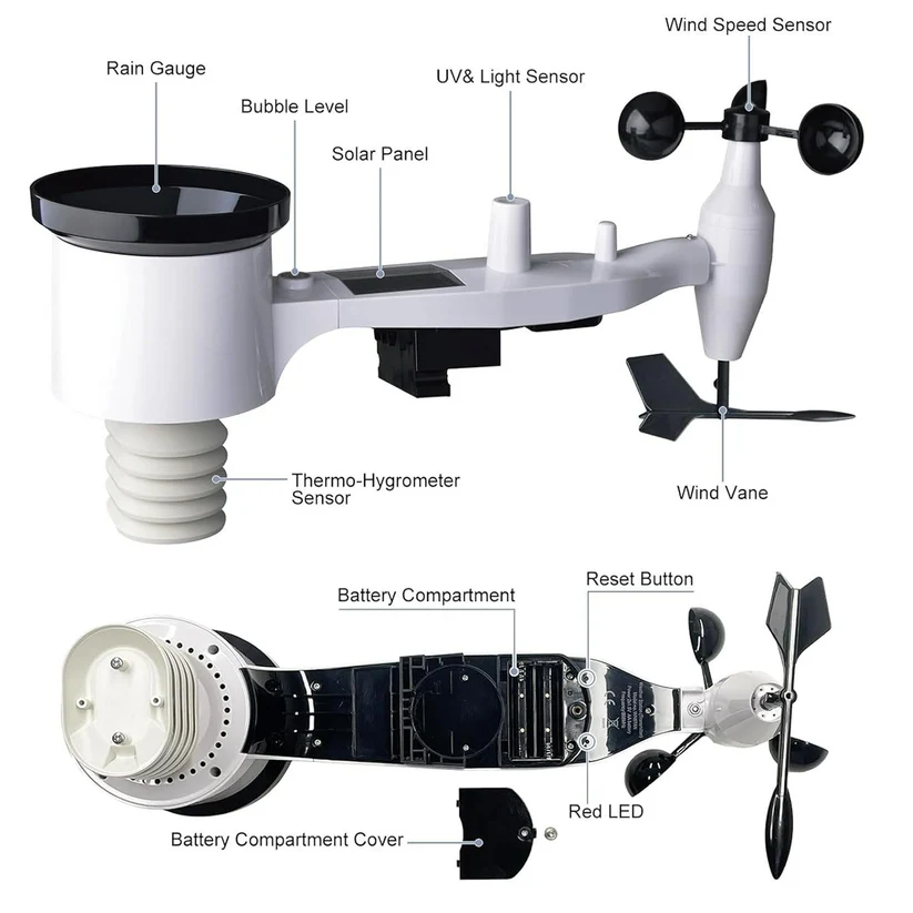 HP2551 Wi-Fi Weather Station Large TFT Screen with Solar Powered 7-in-1 Outdoor Sensor and WN32P Indoor Sensor - Gambar 9
