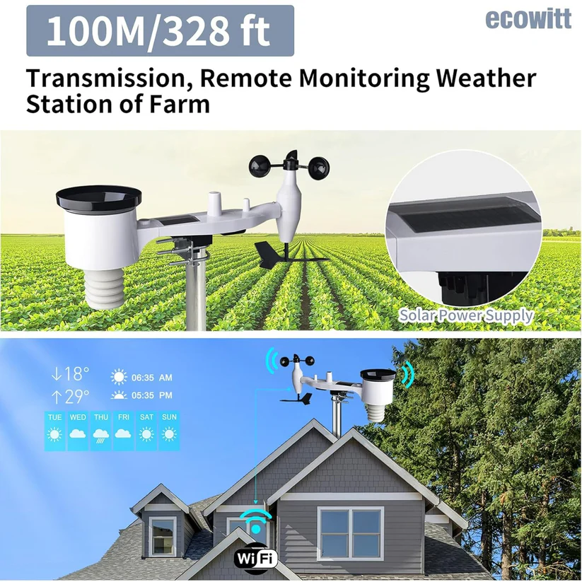 HP2551 Wi-Fi Weather Station Large TFT Screen with Solar Powered 7-in-1 Outdoor Sensor and WN32P Indoor Sensor - Gambar 8
