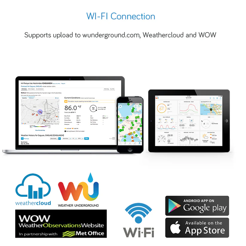 HP2552 TFT Large Display Wi-Fi Weather Station with Anemometer Sensor Package and Rain Gauge Sensor - Gambar 2