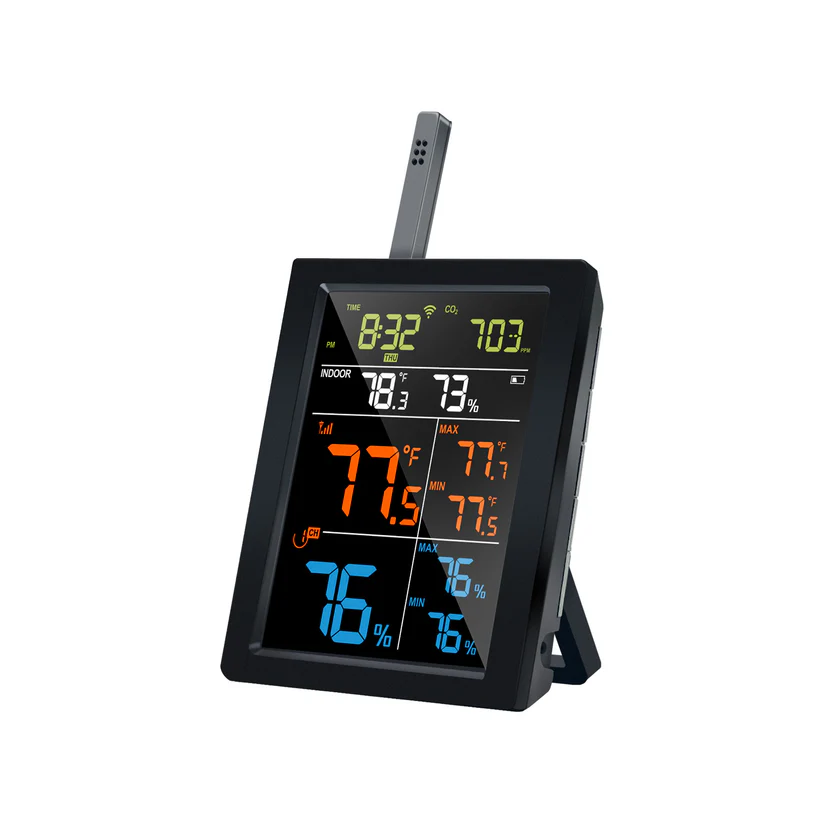 WN1821 IOT Wi-Fi Weather Station, 4.9" LCD Display with Built-in CO₂ Detector and WN31(WH31) Multi-Channel Temperature/Humidity Sensor - Gambar 4