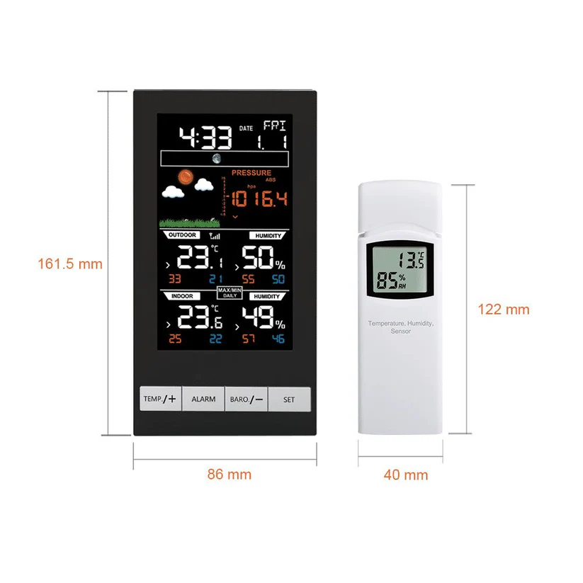 WN2810 Wireless Weather Station Color LCD Dispaly with 1 WN31(WH31) Multi-Channel Sensor - Gambar 4