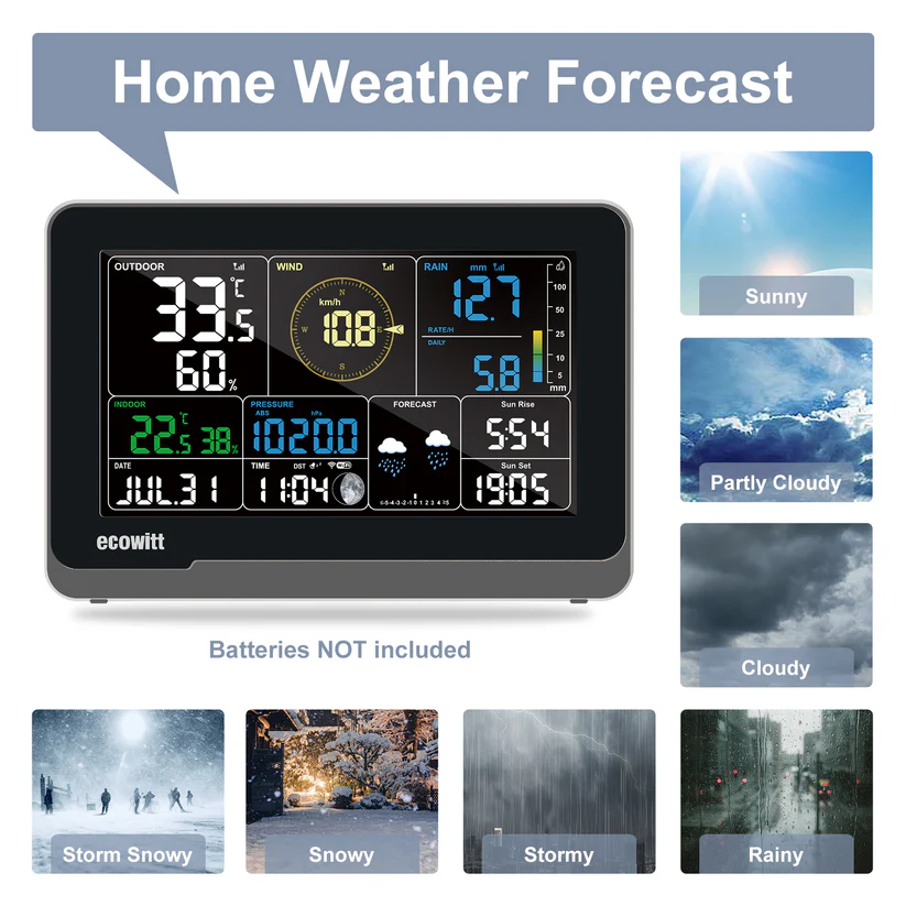 WS3800 / WS3900 Wi-Fi Weather Station with 7.5 LCD Display and 7-in-1 Outdoor Sensor Array - Gambar 8