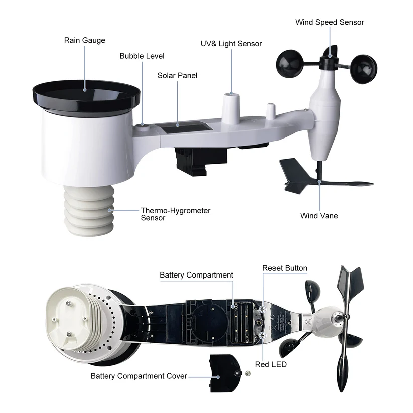 WS3800 / WS3900 Wi-Fi Weather Station with 7.5 LCD Display and 7-in-1 Outdoor Sensor Array - Gambar 6