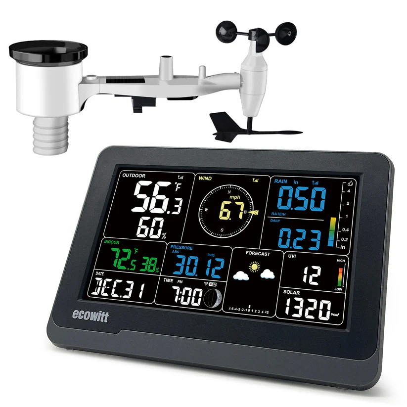 WS3800 / WS3900 Wi-Fi Weather Station with 7.5 LCD Display and 7-in-1 Outdoor Sensor Array