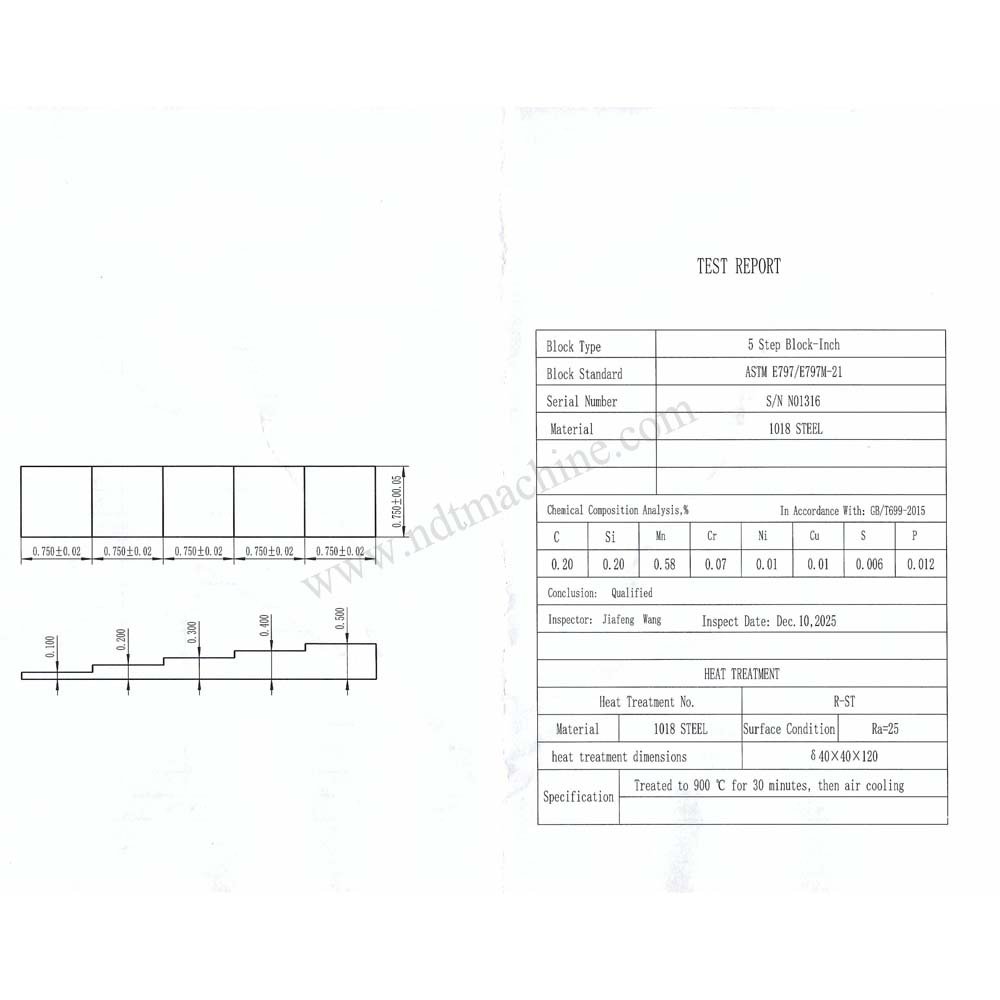 Blok 5 Langkah-0,100″/0,200″/0,300″/0,400″/0,500″-Baja Karbon-0,75″*0,75″ | Calibration Block NDT Machine - Gambar 3