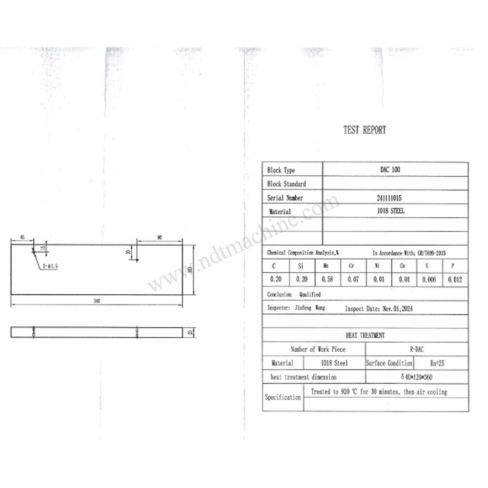 DAC Test Block-340*100*20mm(2 holes,φ1.5mm)-Carbon Steel | Calibration Block NDT Machine - Gambar 2