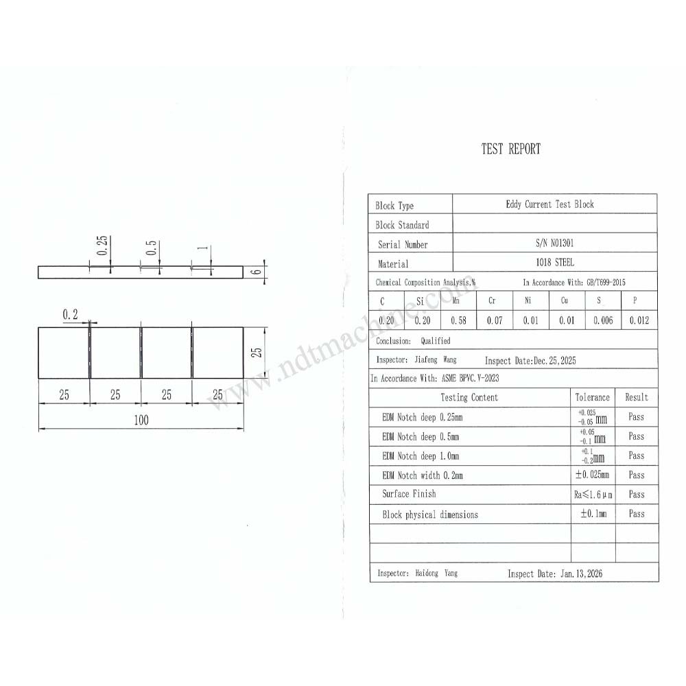 Blok Pengujian Arus Eddy-6*25*100mm-Baja Karbon | Calibration Block NDT Machine - Gambar 2