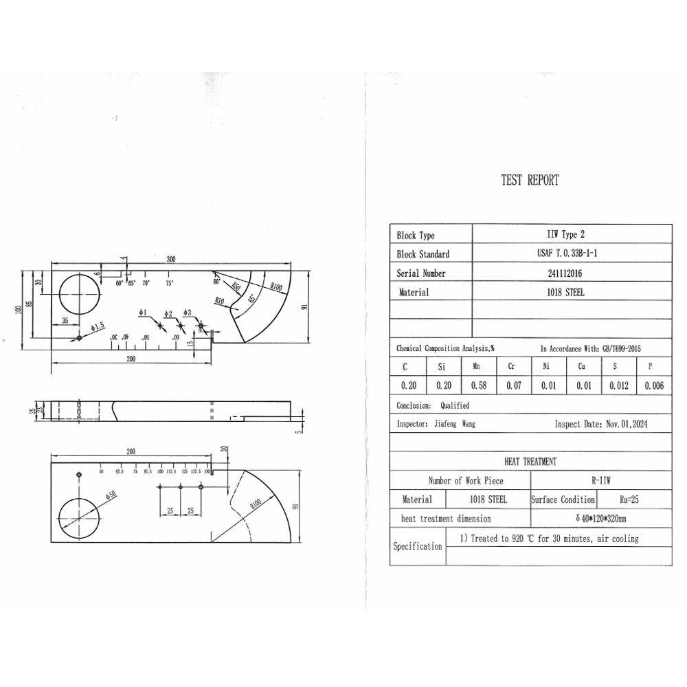 IIW Tipe 2 Blok-USAF T.0.33B-1-1-Metrik-Karbon Baja | Calibration Block NDT Machine - Gambar 2