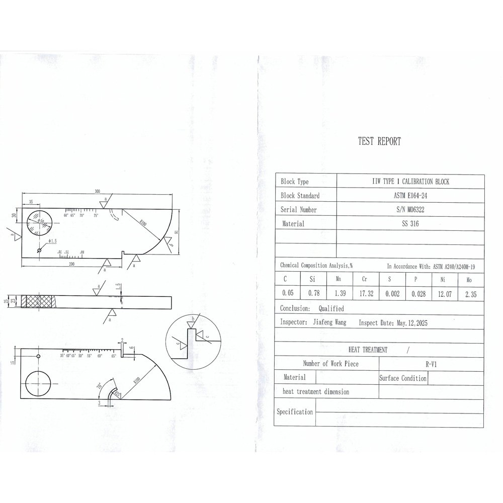 IIW (V1) Block-ATTM E164-24 IIW Tipe 1-Metrik-316# Stainless Steel | Calibration Block NDT Machine - Gambar 3