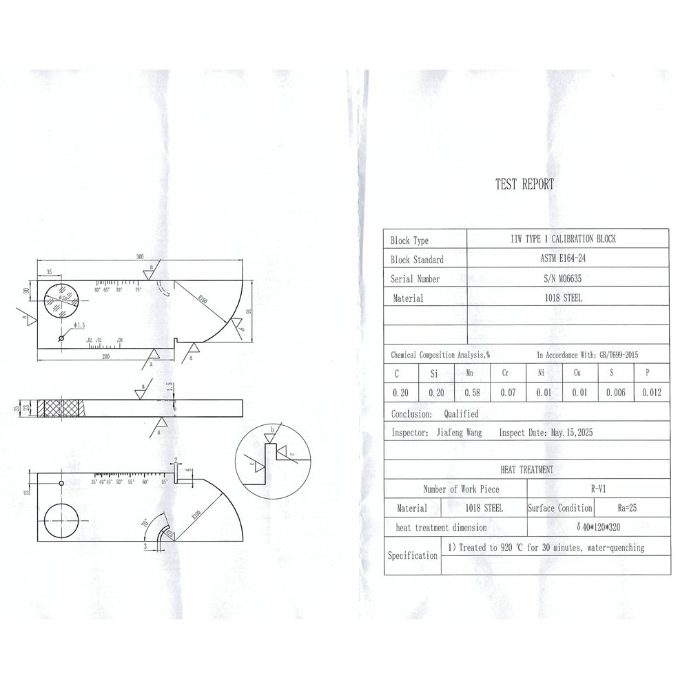 IIW (V1) Block-ATTM E164-24 IIW Tipe 1-Metrik-Karbon Baja | Calibration Block NDT Machine - Gambar 2