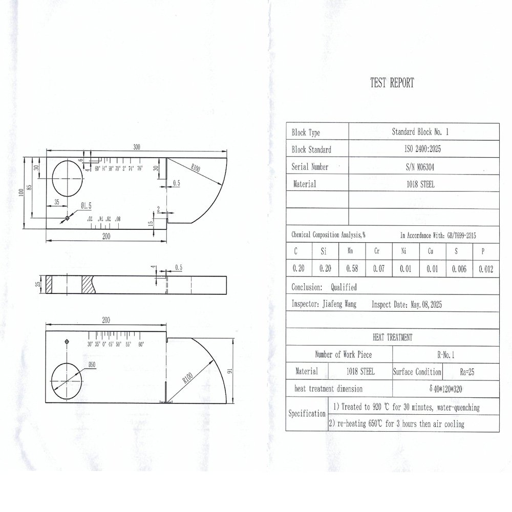 IIW (V1) Block-ISO2400-2025 (EN) -Straight Groove-φ1.5mm-Carbon Steel | Calibration Block NDT Machine - Gambar 2